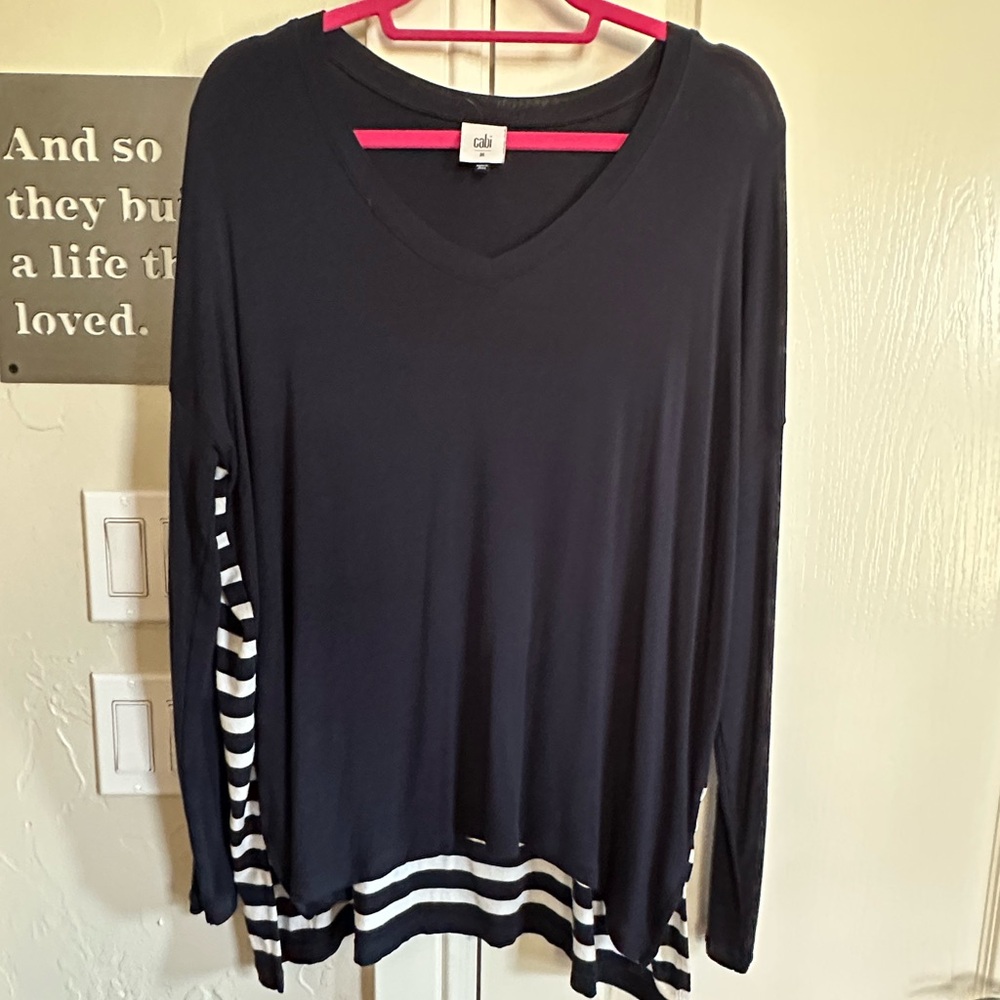 Cabi Navy and White Striped Lighthouse Tee